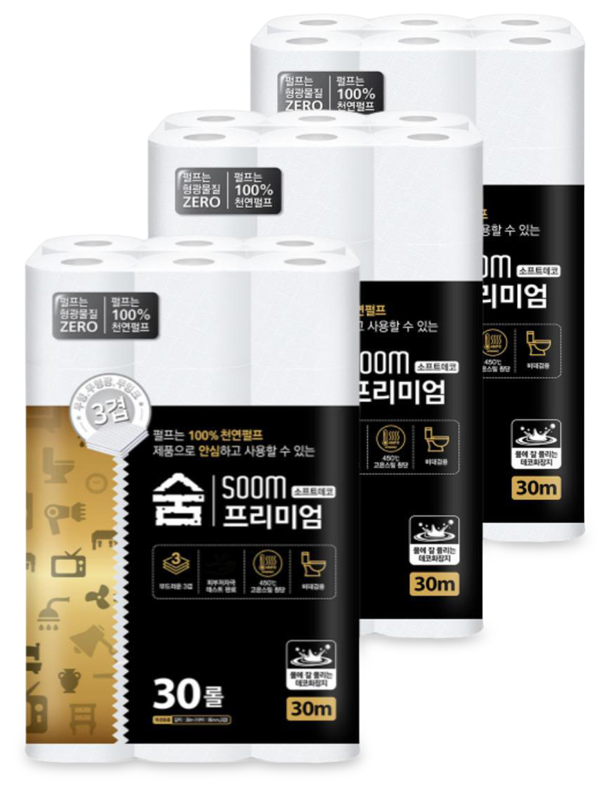 숨 프리미엄 화장지 3겹 30m 30롤 3팩